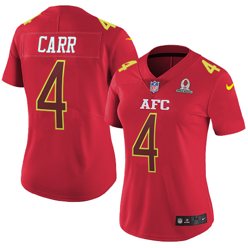 Nike Raiders #4 Derek Carr Red Women's Stitched NFL Limited AFC 2017 Pro Bowl Jersey