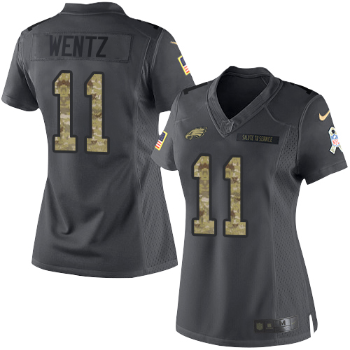 Nike Eagles #11 Carson Wentz Black Women's Stitched NFL Limited 2016 Salute to Service Jersey