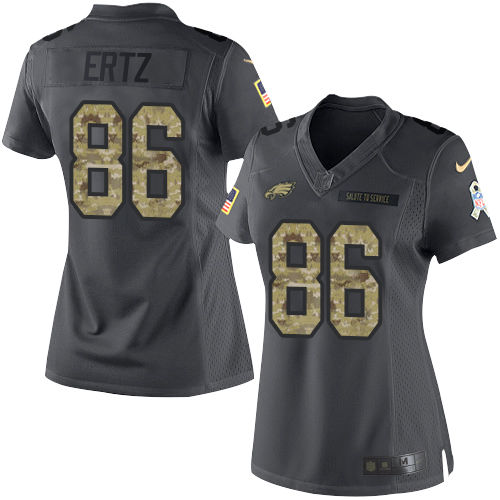 Nike Eagles #86 Zach Ertz Black Women's Stitched NFL Limited 2016 Salute to Service Jersey