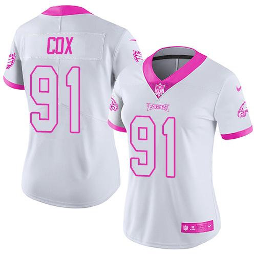 Nike Eagles #91 Fletcher Cox White/Pink Women's Stitched NFL Limited Rush Fashion Jersey