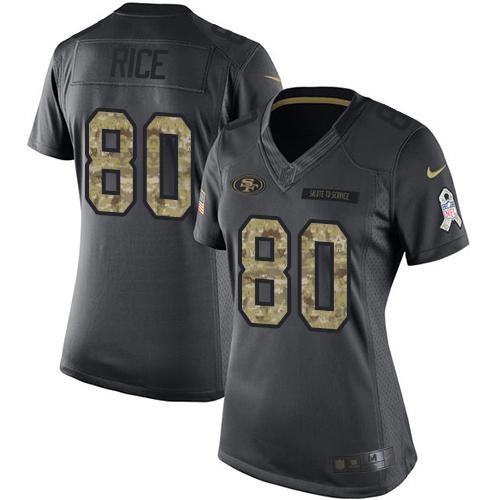 Nike 49ers #80 Jerry Rice Black Women's Stitched NFL Limited 2016 Salute to Service Jersey