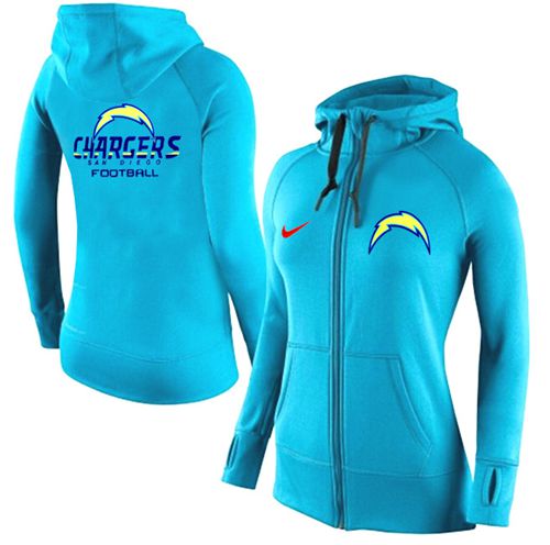 Women's Nike San Diego Chargers Full-Zip Performance Hoodie Light Blue