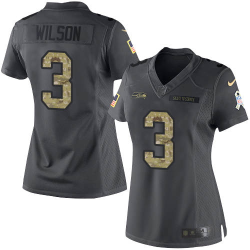 Nike Seahawks #3 Russell Wilson Black Women's Stitched NFL Limited 2016 Salute to Service Jersey