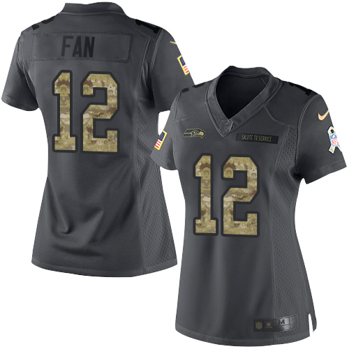 Nike Seahawks #12 Fan Black Women's Stitched NFL Limited 2016 Salute to Service Jersey