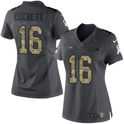 Nike Seahawks #16 Tyler Lockett Black Women's Stitched NFL Limited 2016 Salute to Service Jersey