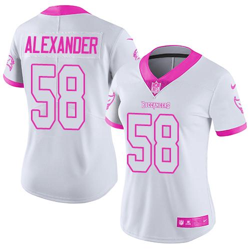Nike Buccaneers #58 Kwon Alexander White/Pink Women's Stitched NFL Limited Rush Fashion Jersey