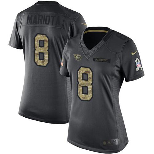 Nike Titans #8 Marcus Mariota Black Women's Stitched NFL Limited 2016 Salute to Service Jersey