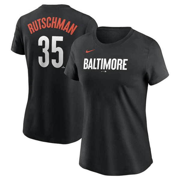 Women's Baltimore Orioles #35 Adley Rutschman Black 2023 City Connect Name & Number T-Shirt(Run Small)