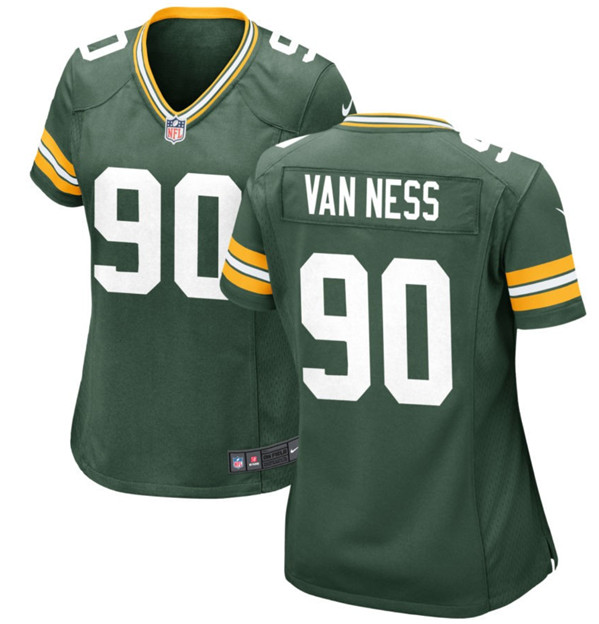 Women's Green Bay Packers #90 Lukas Van Ness Green 2023 Draft Stitched Game Jersey(Run Small)