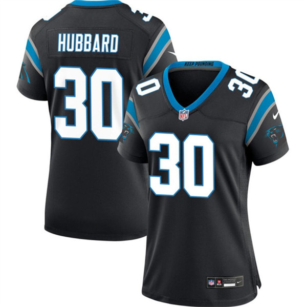 Women's Carolina Panthers #30 Chuba Hubbard Black Stitched Jersey(Run Small)