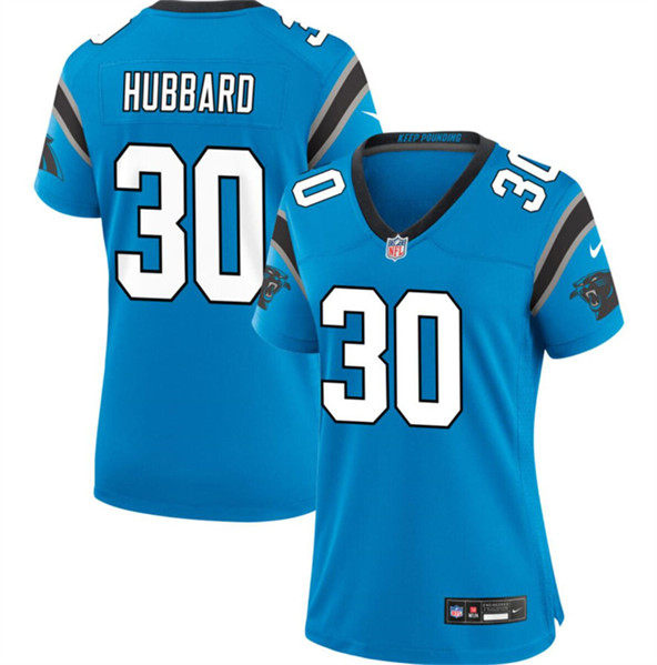 Women's Carolina Panthers #30 Chuba Hubbard Blue Stitched Jersey(Run Small)