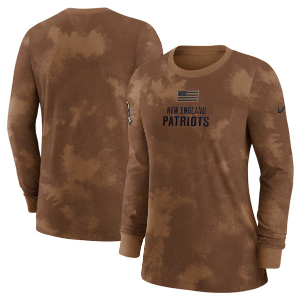 Women's New England Patriots Brown 2023 Salute To Service Long Sleeve T-Shirt(Run Small)