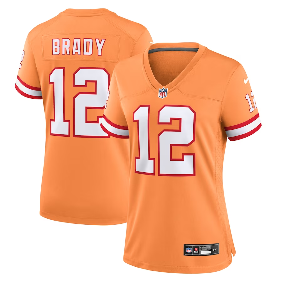 Women's Tampa Bay Buccanee #12 Tom Brady Orange Throwback Game Limited Stitched Jersey(Run Small)
