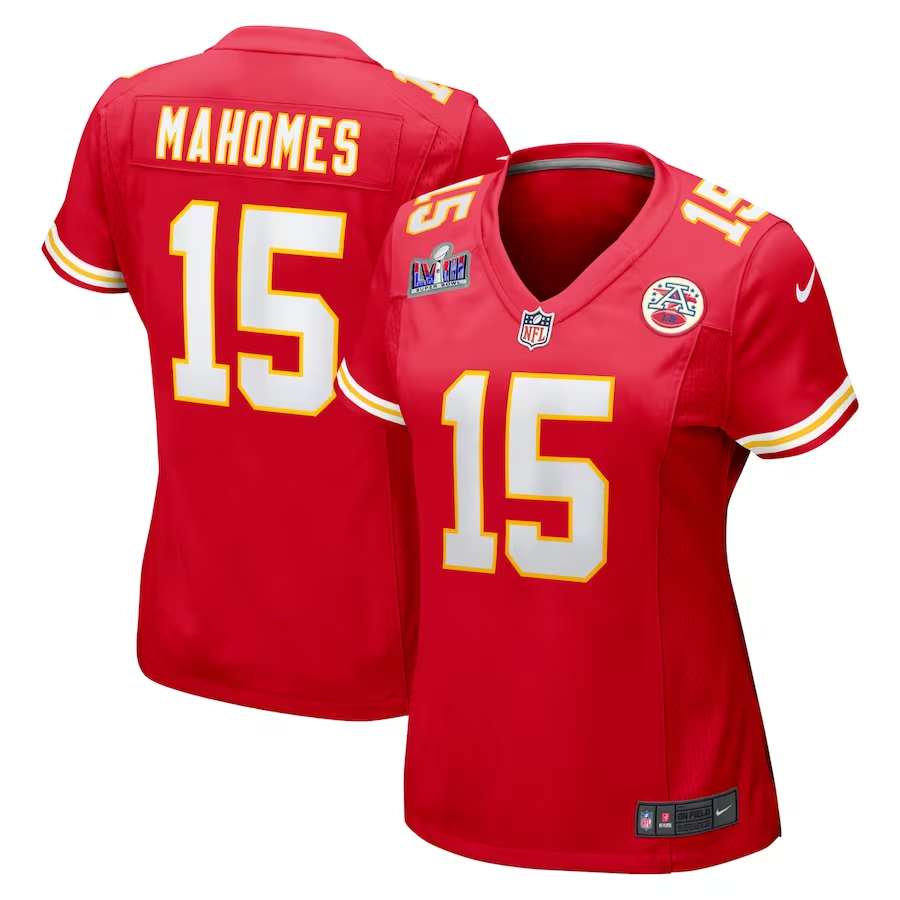 Women's Kansas City Chiefs #15 Patrick Mahomes Red Super Bowl LVIII Patch Limited Football Stitched Game Jersey(Run Small)