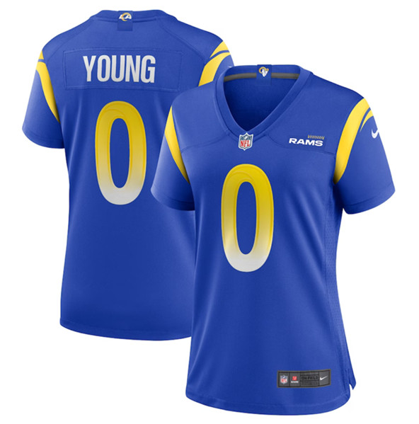 Women's Los Angeles Rams #0 Byron Young Blue Stitched Game Jersey(Run Small)
