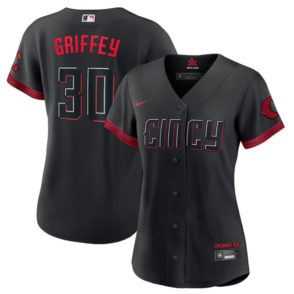 Women's Cincinnati Reds #30 Ken Griffey Jr. Black 2023 City Connect Stitched Baseball Jersey(Run Small)