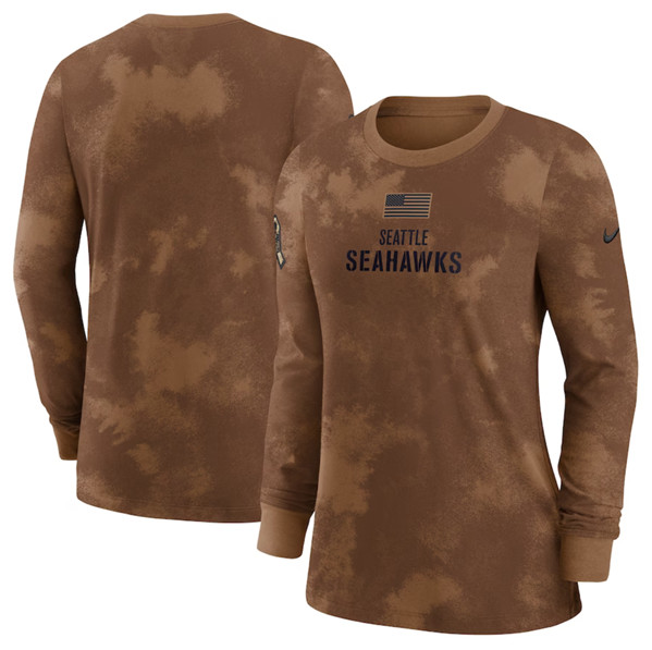 Women's Seattle Seahawks Brown 2023 Salute To Service Long Sleeve T-Shirt(Run Small)