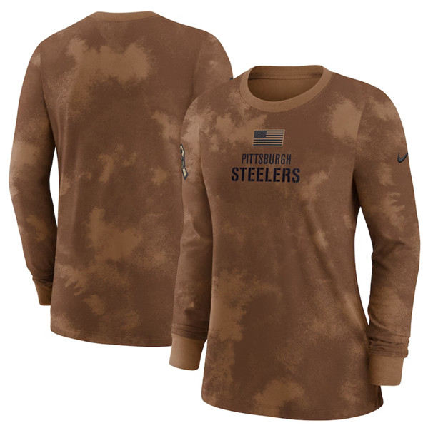 Women's Pittsburgh Steelers Brown 2023 Salute To Service Long Sleeve T-Shirt(Run Small)
