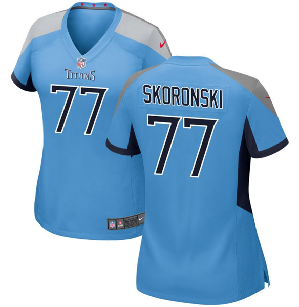 Women's Tennessee Titans #77 Peter Skoronski Blue 2023 Draft Stitched Game Jersey(Run Small)