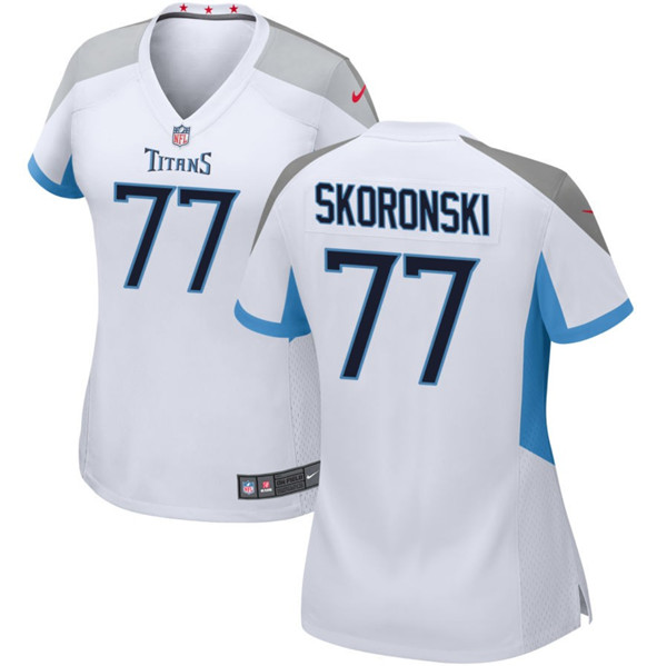 Women's Tennessee Titans #77 Peter Skoronski White 2023 Draft Stitched Game Jersey(Run Small)