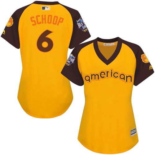 Orioles #6 Jonathan Schoop Gold 2016 All-Star American League Women's Stitched MLB Jersey