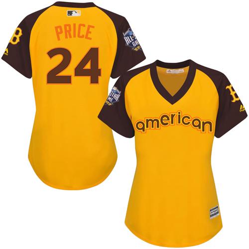 Red Sox #24 David Price Gold 2016 All-Star American League Women's Stitched MLB Jersey