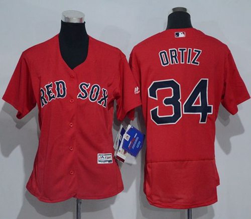 Red Sox #34 David Ortiz Red Flexbase Authentic Women's Stitched MLB Jersey