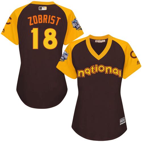 Cubs #18 Ben Zobrist Brown 2016 All-Star National League Women's Stitched MLB Jersey