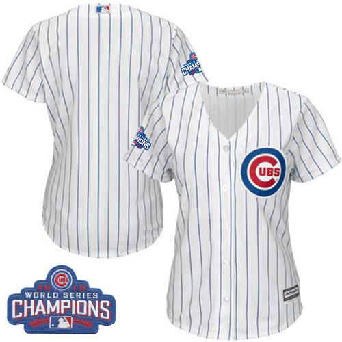 Cubs Blank White(Blue Strip) Home 2016 World Series Champions Women's Stitched MLB Jersey