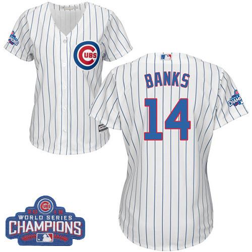 Cubs #14 Ernie Banks White(Blue Strip) Home 2016 World Series Champions Women's Stitched MLB Jersey