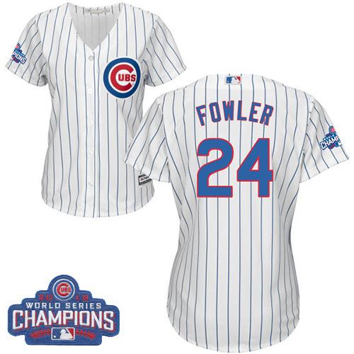 Cubs #24 Dexter Fowler White(Blue Strip) Home 2016 World Series Champions Women's Stitched MLB Jersey