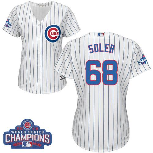 Cubs #68 Jorge Soler White(Blue Strip) Home 2016 World Series Champions Women's Stitched MLB Jersey