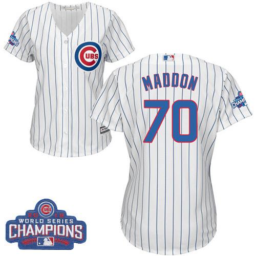 Cubs #70 Joe Maddon White(Blue Strip) Home 2016 World Series Champions Women's Stitched MLB Jersey