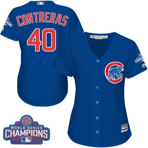 Cubs #40 Willson Contreras Blue Alternate 2016 World Series Champions Women's Stitched MLB Jersey