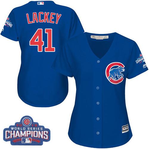 Cubs #41 John Lackey Blue Alternate 2016 World Series Champions Women's Stitched MLB Jersey