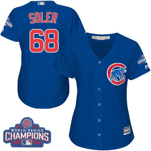 Cubs #68 Jorge Soler Blue Alternate 2016 World Series Champions Women's Stitched MLB Jersey