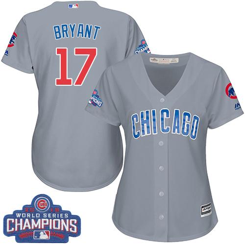 Cubs #17 Kris Bryant Grey Road 2016 World Series Champions Women's Stitched MLB Jersey