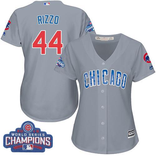 Cubs #44 Anthony Rizzo Grey Road 2016 World Series Champions Women's Stitched MLB Jersey