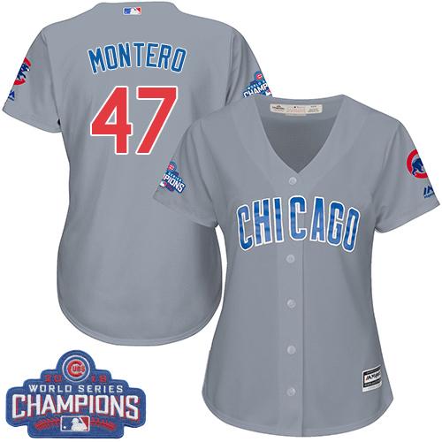 Cubs #47 Miguel Montero Grey Road 2016 World Series Champions Women's Stitched MLB Jersey