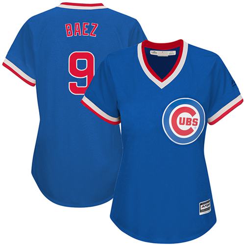 Cubs #9 Javier Baez Blue Cooperstown Women's Stitched MLB Jersey