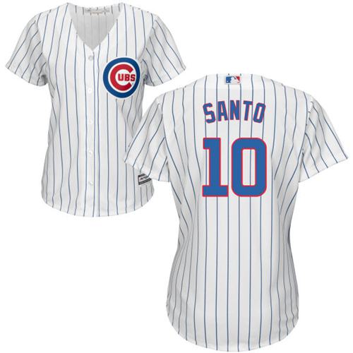 Cubs #10 Ron Santo White(Blue Strip) Home Women's Stitched MLB Jersey