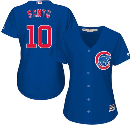 Cubs #10 Ron Santo Blue Alternate Women's Stitched MLB Jersey
