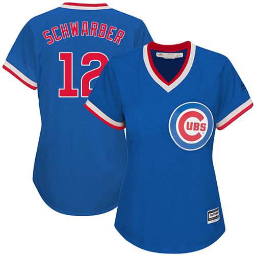 Cubs #12 Kyle Schwarber Blue Cooperstown Women's Stitched MLB Jersey