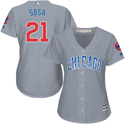 Cubs #21 Sammy Sosa Grey Road Women's Stitched MLB Jersey