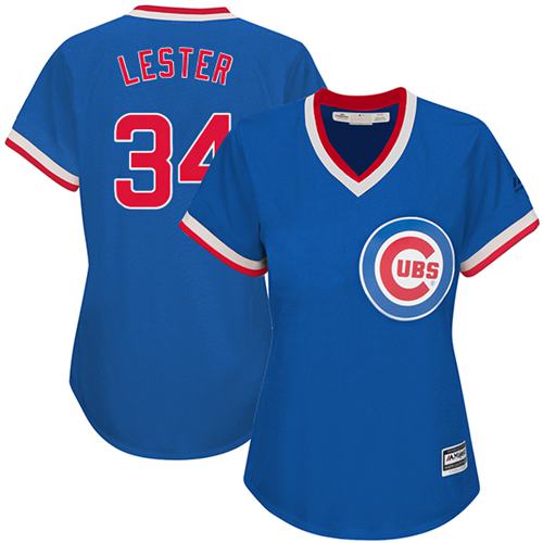 Cubs #34 Jon Lester Blue Cooperstown Women's Stitched MLB Jersey