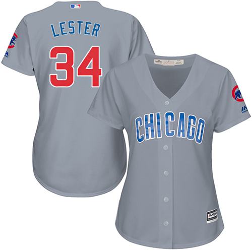 Cubs #34 Jon Lester Grey Road Women's Stitched MLB Jersey