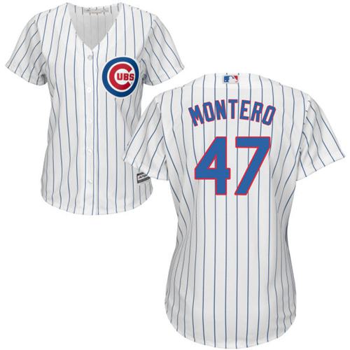 Cubs #47 Miguel Montero White(Blue Strip) Home Women's Stitched MLB Jersey