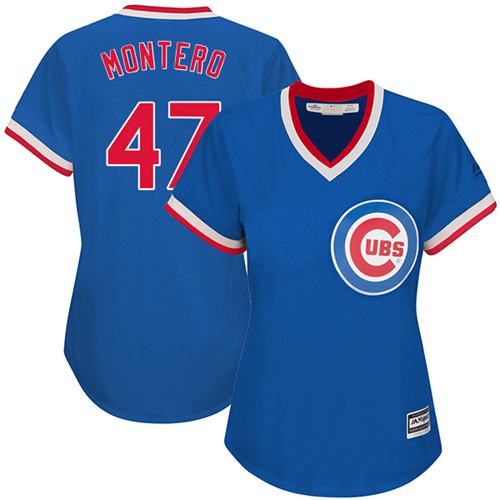 Cubs #47 Miguel Montero Blue Cooperstown Women's Stitched MLB Jersey