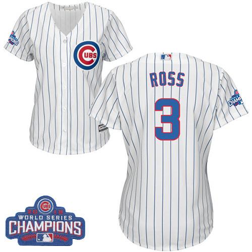 Cubs #3 David Ross White(Blue Strip) Home 2016 World Series Champions Women's Stitched MLB Jersey
