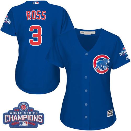 Cubs #3 David Ross Blue Alternate 2016 World Series Champions Women's Stitched MLB Jersey